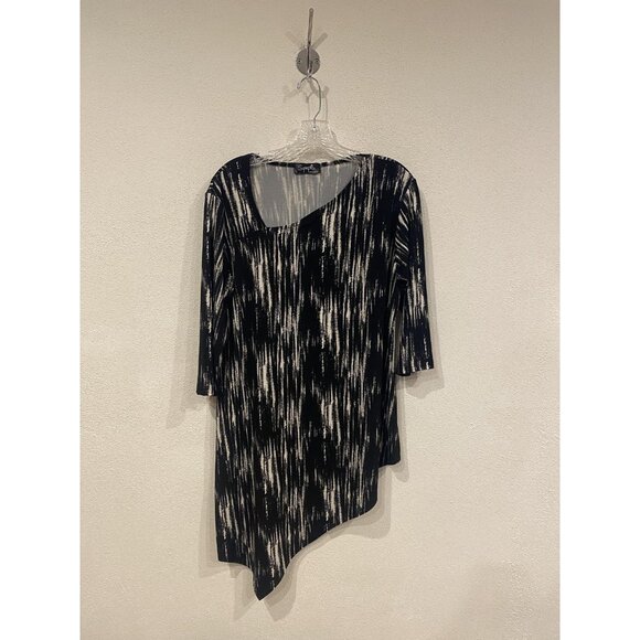 Sympli Shirt Womens Large Black White Asymmetrical Hem Tunic 3/4 Sleeve Abstract - Picture 2 of 4